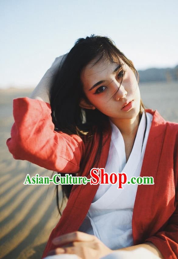 Traditional Classic Women Clothing, Traditional Chinese Classic Yarn Hanfu Jacket White Han Dynasty Blouse