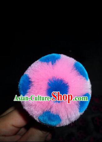 Peking Opera Head Wear Pompoms Accessories Pendant 6.5cm Pink Ball with Blue Dot