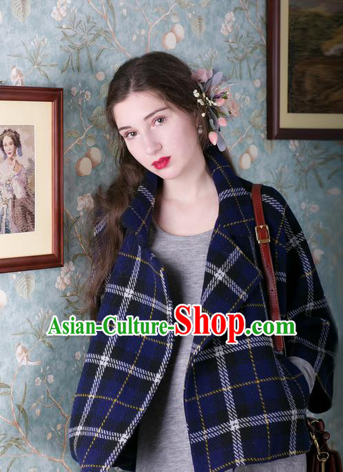 Traditional Classic Women Clothing, Traditional Classic Deep Blue Pure Woolen Tweed Jacket Wool Coats