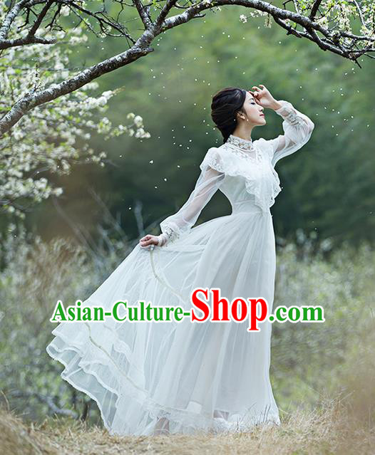 Traditional Classic Women Clothing, Traditional Classic Bride Lace Long Skirt Wedding Dress