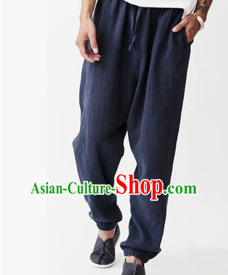 Traditional Chinese Linen Tang Suit Trousers, Chinese Ancient Costumes Signature Cotton Leg Pants Lay Pants Zen Pants