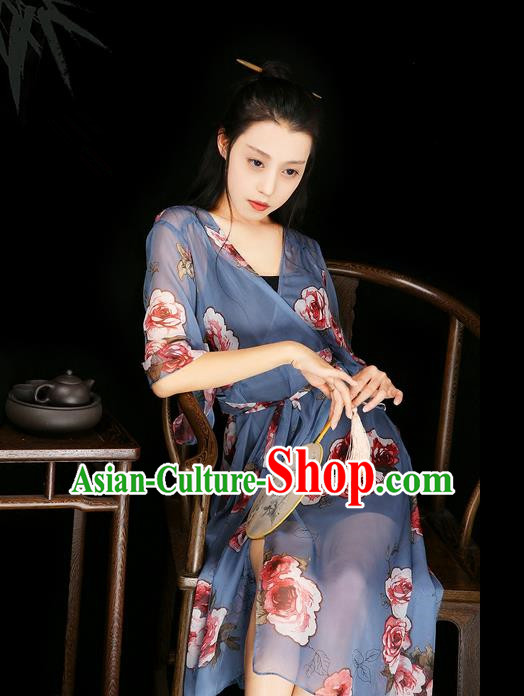 Traditional Classic Women Clothing, Traditional Classic Chinese Emulation Silk Printed Chiffon Dress, Long Skirt for Women