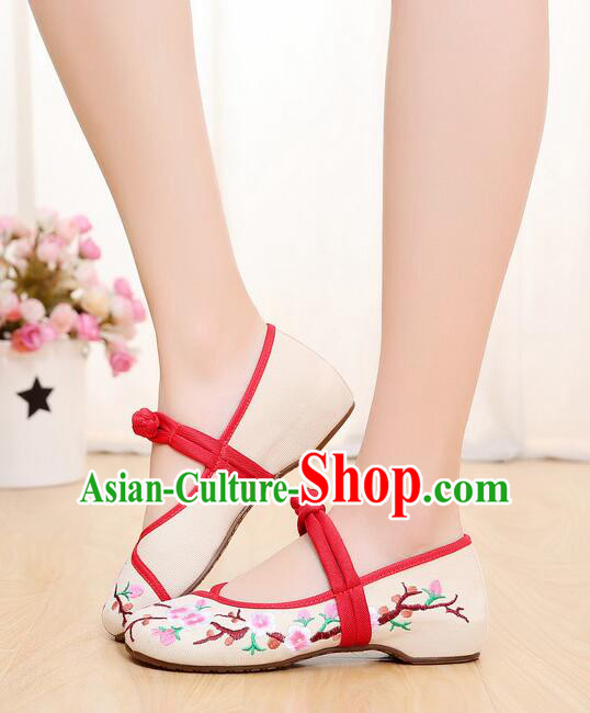 Chinese Traditional Shoes for Women Dance Shoes Plum Embroidery Classic Ancient Button Retro style Vogue
