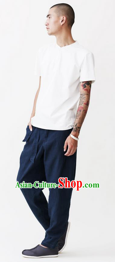Traditional Chinese Linen Tang Suit Men Trousers, Chinese Ancient Costumes Cotton Pants for Men