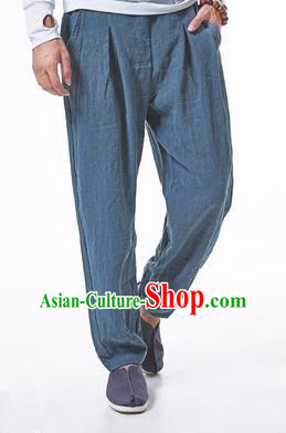Traditional Chinese Linen Tang Suit Men Trousers, Chinese Ancient Costumes Cotton Pants, Ruffle Leisure Slacks Pants for Men