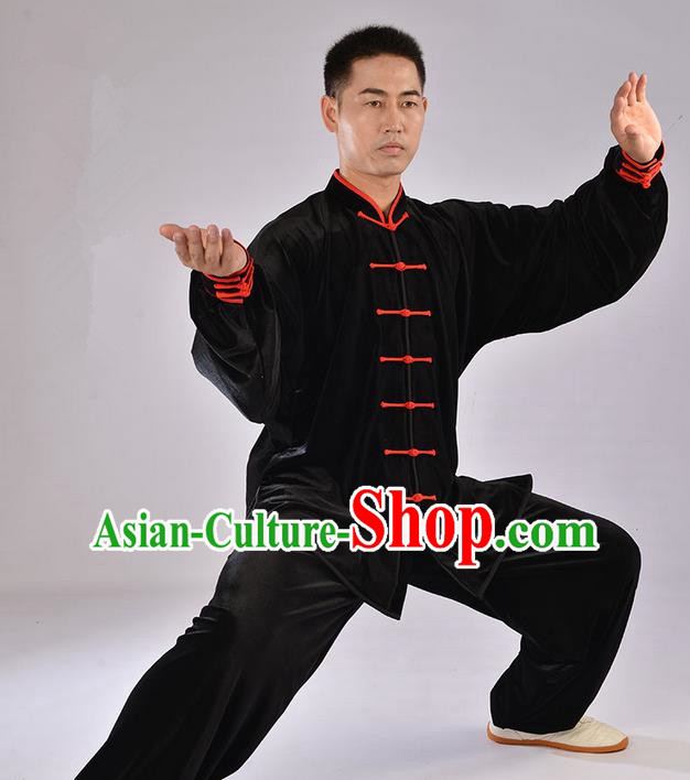 Traditional Chinese Top Upset South Korea Velvet Pleuche Kung Fu Costume Martial Arts Kung Fu Training Uniform Tang Suit Gongfu Shaolin Wushu Clothing Tai Chi Taiji Teacher Suits Uniforms for Men