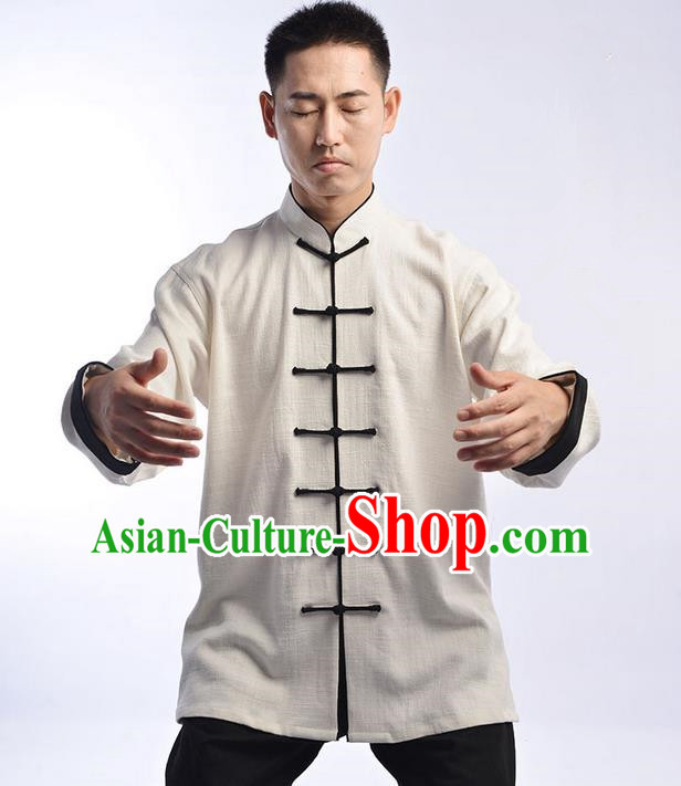 Traditional Chinese Top Thicken Linen Kung Fu Costume Martial Arts Kung Fu Training Uniform Tang Suit Gongfu Shaolin Wushu Clothing Tai Chi Taiji Teacher Suits Uniforms for Men
