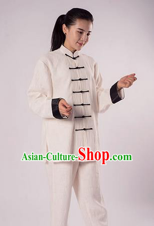 Traditional Chinese Transverse Elastic Cotton Linen Kung Fu Costume Martial Arts Kung Fu Training Uniform Tang Suit Gongfu Shaolin Wushu Clothing Tai Chi Taiji Teacher Suits Uniforms for Women