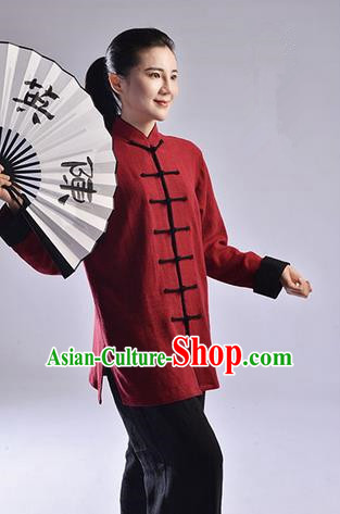 Traditional Chinese Thickening Cotton Linen Kung Fu Costume Martial Arts Kung Fu Training Uniform Tang Suit Gongfu Shaolin Wushu Clothing Tai Chi Taiji Teacher Suits Uniforms for Women