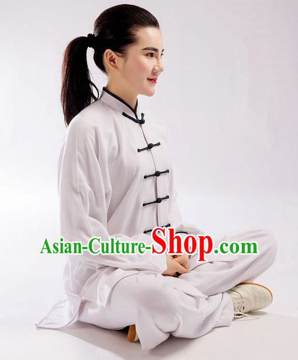 Traditional Chinese Linen Kung Fu Costume Martial Arts Kung Fu Training Uniform Tang Suit Gongfu Shaolin Wushu Clothing Tai Chi Taiji Teacher Suits Uniforms for Women