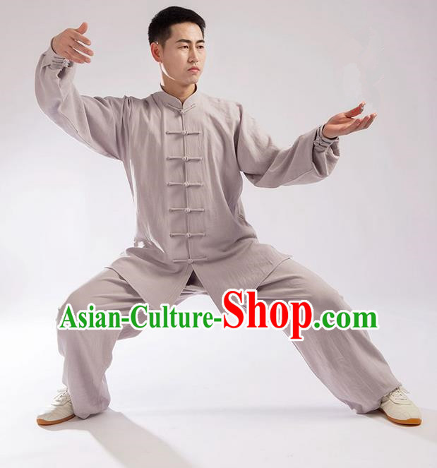 Traditional Chinese Linen Kung Fu Costume Martial Arts Kung Fu Training Uniform Tang Suit Gongfu Shaolin Wushu Clothing Tai Chi Taiji Teacher Suits Uniforms for Men