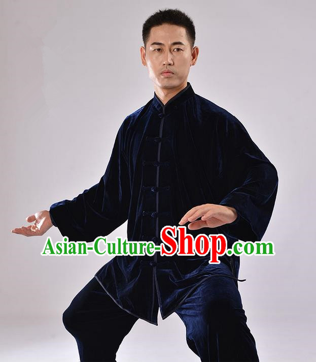 Traditional Chinese Thicken Pleuche Kung Fu Costume Martial Arts Kung Fu Training Uniform Tang Suit Gongfu Shaolin Wushu Clothing Tai Chi Taiji Teacher Suits Uniforms for Men