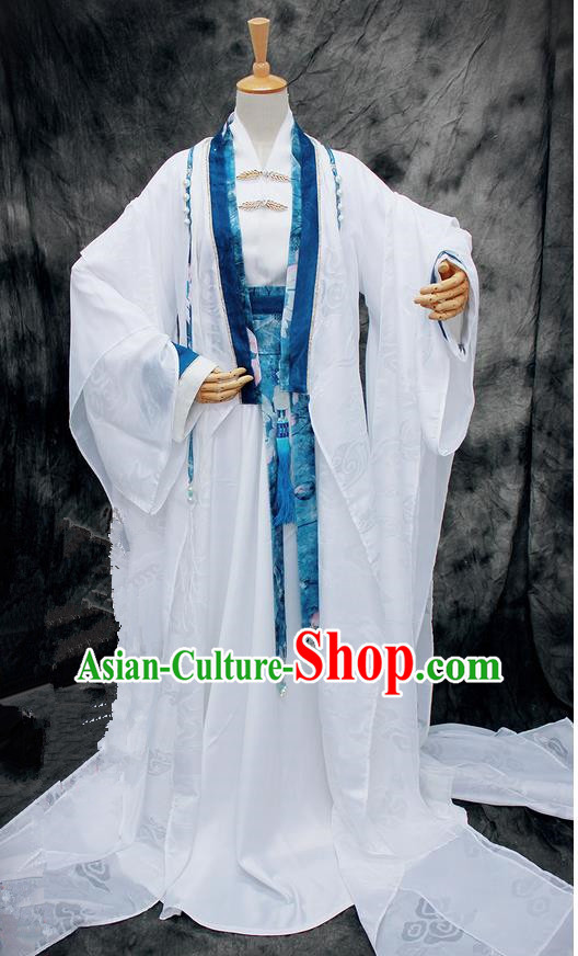 Chinese Ancient Cosplay Costumes, Chinese Traditional Embroidered Royal Prince Clothes, Ancient Chinese Cosplay Swordsman Knight Costume Complete Set for Men and Women
