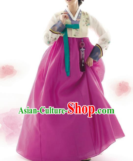 Traditional Korean Costumes Palace Lady Formal Attire Ceremonial Wedding Purple Dress, Asian Korea Hanbok Court Bride Clothing for Women