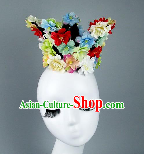 Top Grade Handmade Princess Hair Accessories Model Show Colorful Flowers Royal Crown, Baroque Style Bride Deluxe Headwear for Women