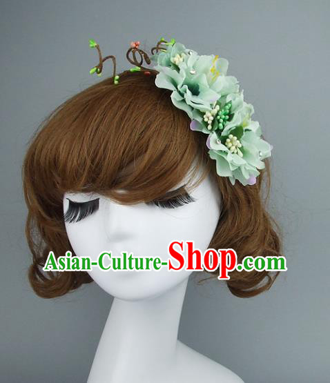 Top Grade Handmade Wedding Hair Accessories Model Show Green Flowers Hair Stick, Baroque Style Bride Deluxe Headwear for Women