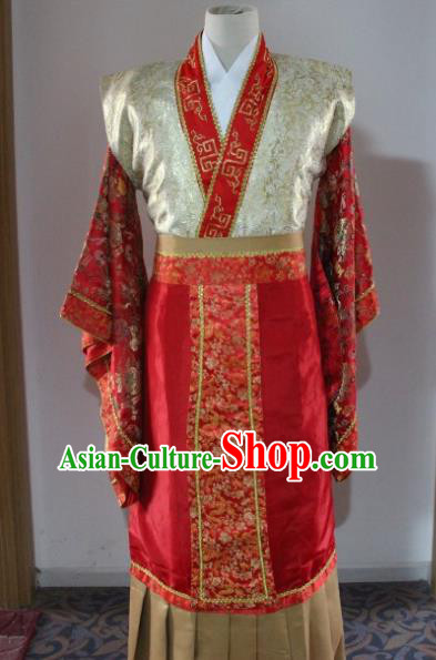 Traditional Ancient Chinese Emperor Wedding Costume, Asian Chinese Han Dynasty King Red Dress Clothing for Men