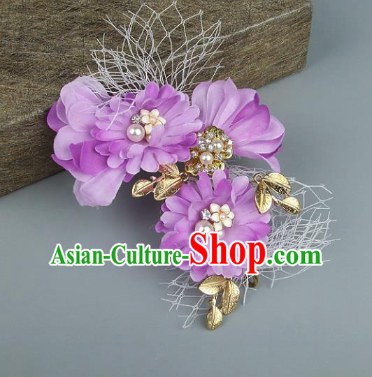 Top Grade Handmade Wedding Hair Accessories Purple Flowers Headdress, Baroque Style Bride Headwear for Women