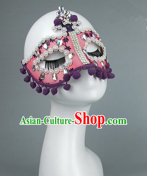 Top Grade Handmade Exaggerate Fancy Ball Model Show Pink Mask, Halloween Ceremonial Occasions Face Mask