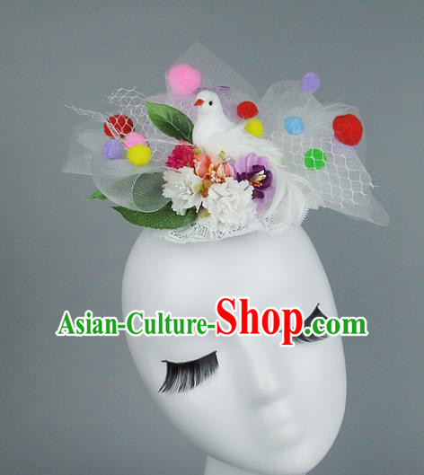 Asian Fancy Ball Flowers Hair Accessories Model Show Headdress, Halloween Ceremonial Occasions Miami Deluxe Headwear