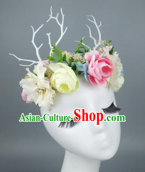 Asian Fancy Ball Flowers Branch Hair Accessories Model Show Headdress, Halloween Ceremonial Occasions Miami Deluxe Headwear