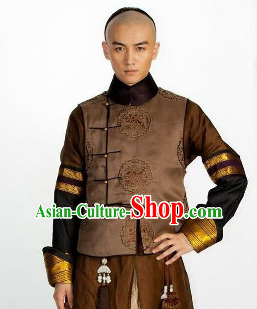 Traditional Ancient Chinese Manchu Prince Costume, Asian Chinese Qing Dynasty Minister Clothing for Men