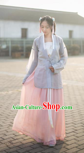 Traditional Chinese Song Dynasty Young Lady Costume Complete Set, Asian China Ancient Hanfu Dress Clothing for Women