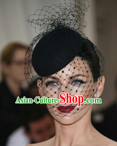 Handmade Vintage Hair Accessories Veil Black Top Hat Headwear, Bride Ceremonial Occasions Model Show Headdress