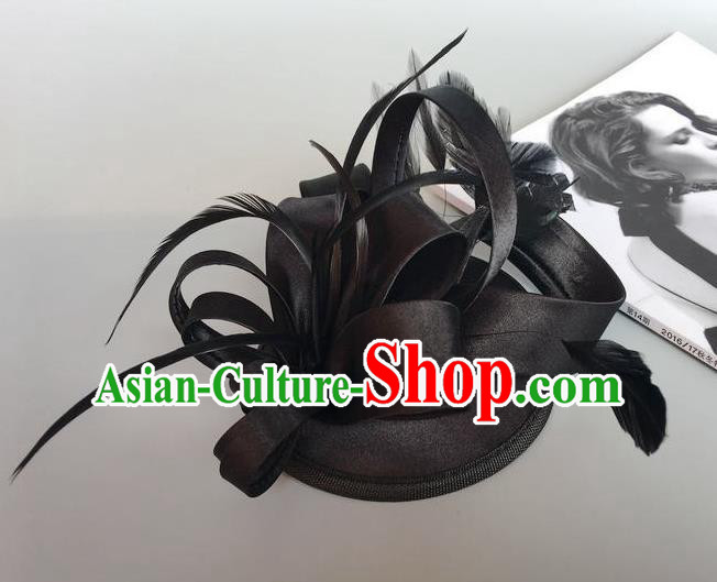 Handmade Wedding Hair Accessories Black Feather Headwear, Bride Ceremonial Occasions Vintage Top Hat