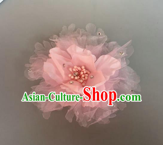 Handmade Baroque Hair Accessories Model Show Pink Flowers Hair Stick, Bride Ceremonial Occasions Headwear for Women