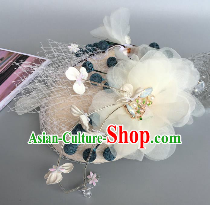 Handmade Baroque Wedding Hair Accessories Beige Flowers Headwear, Bride Ceremonial Occasions Vintage Top Hat for Women