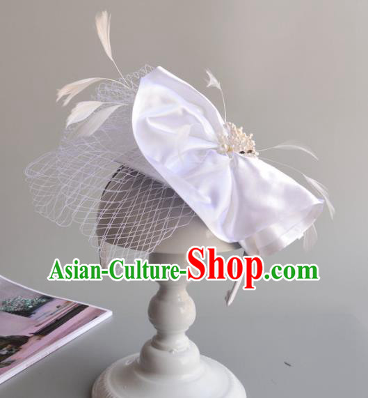 Handmade Baroque Hair Accessories White Feather Hair Clasp, Bride Ceremonial Occasions Headwear for Women