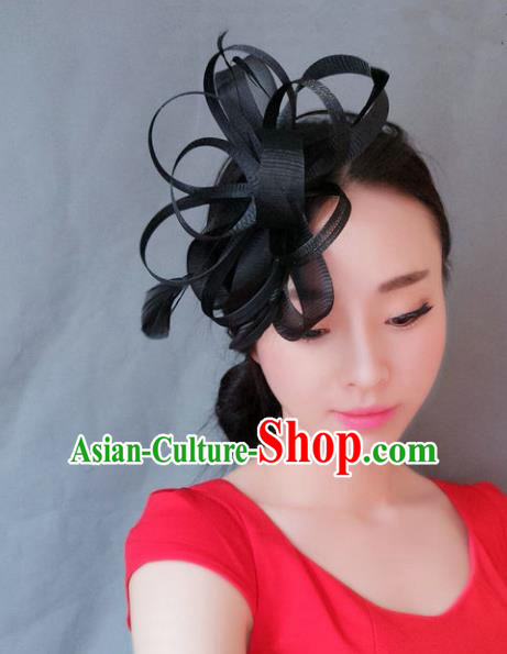 Handmade Baroque Hair Accessories Model Show Hair Stick, Bride Ceremonial Occasions Black Veil Headwear for Women