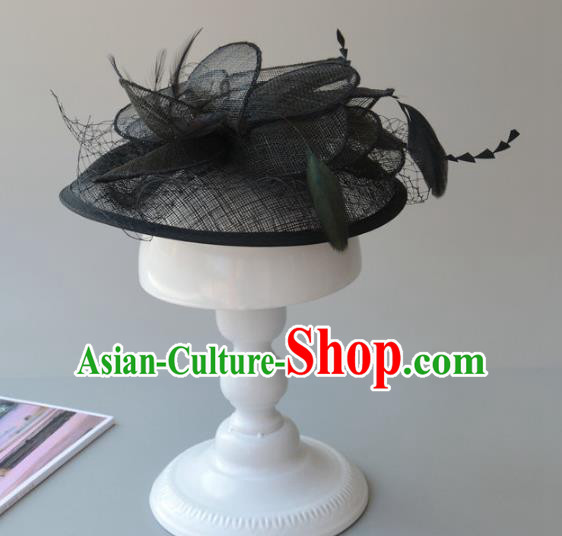 Top Grade Handmade Wedding Hair Accessories Black Veil Headwear, Baroque Style Halloween Flowers Top Hat for Women