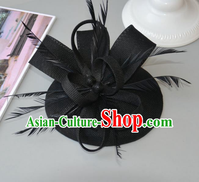Top Grade Handmade Wedding Hair Accessories Black Feather Headwear, Baroque Style Bride Hair Stick for Women