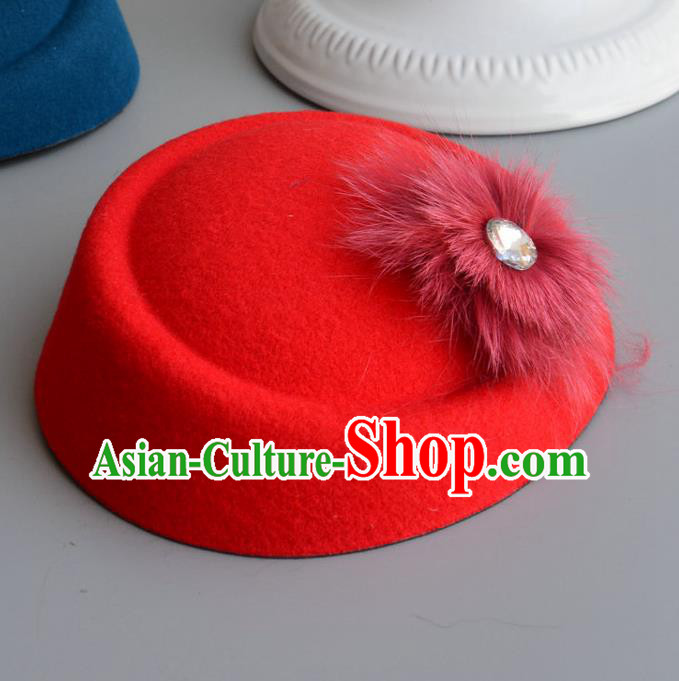 Top Grade Handmade Wedding Hair Accessories Bride Headwear, Baroque Style Red Crystal Top Hat for Women