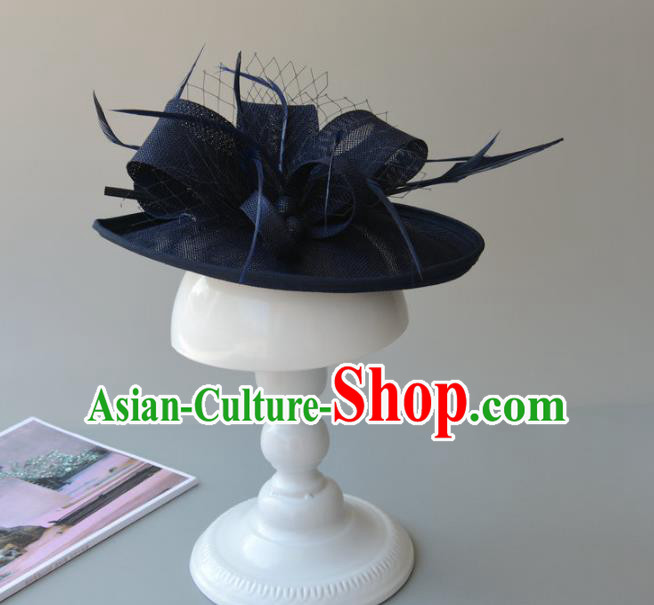 Top Grade Handmade Wedding Hair Accessories Navy Feather Headwear, Baroque Style Bride Hair Stick for Women