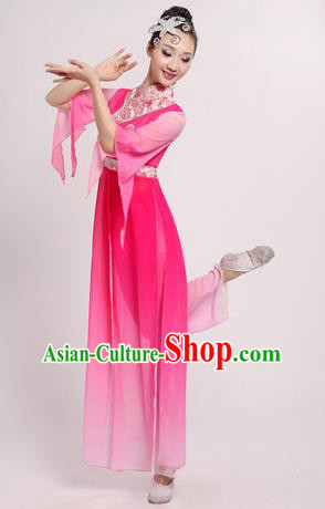 Traditional Chinese Classical Yangge Dance Embroidered Costume, Folk Fan Dance Uniform Classical Dance Pink Clothing for Women