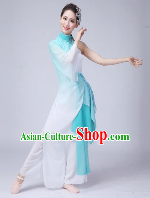 Traditional Chinese Yangge Fan Dance Costume, Folk Dance Uniform Classical Dance Green Dress Clothing for Women