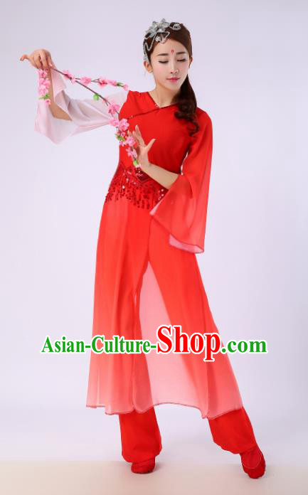 Traditional Chinese Yangge Fan Dance Embroidered Costume, Folk Dance Red Uniform Classical Dance Clothing for Women