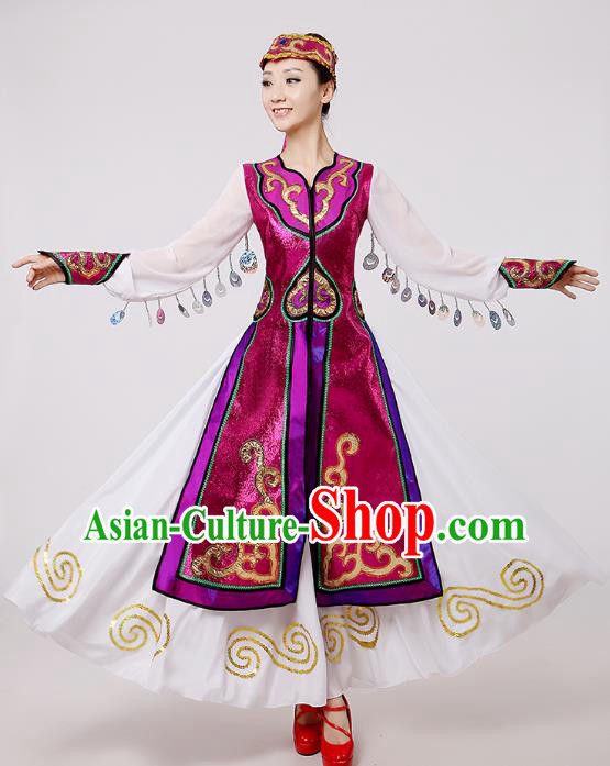 Traditional Chinese Mongol Nationality Dance Costume, Mongols Folk Dance Ethnic Pleated Skirt Mongolian Minority Embroidery Clothing for Women