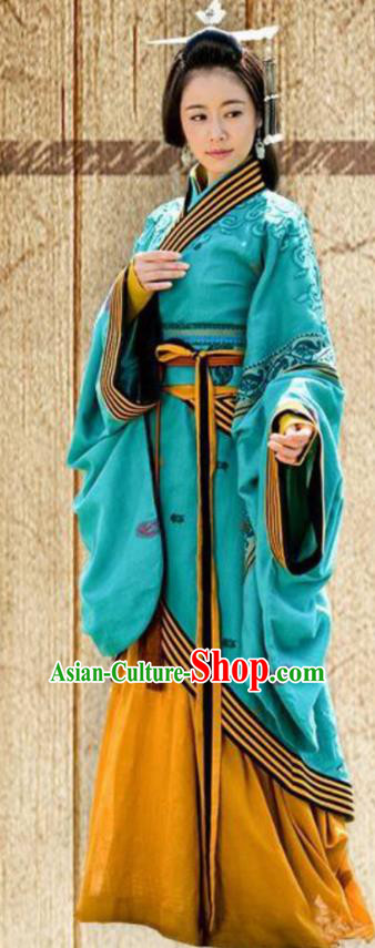Traditional Chinese Han Dynasty Palace Lady Embroidered Costume, Asian China Ancient Imperial Empress Clothing for Women