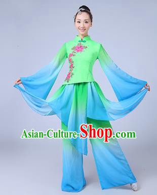 Traditional Chinese Yangge Dance Costume, Folk Fan Dance Green Uniform Classical Umbrella Dance Clothing for Women