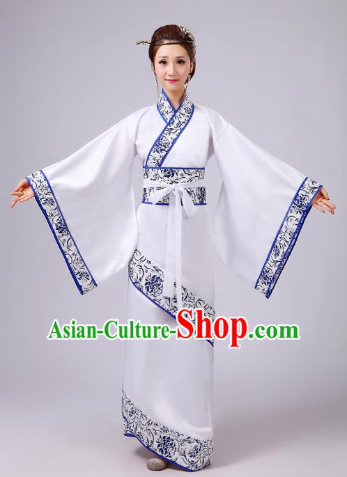 Traditional Chinese Han Dynasty Palace Lady Costume, Asian China Ancient Princess White Dress Clothing for Women