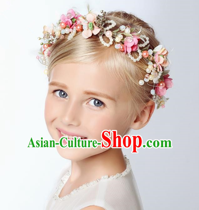 Handmade Children Hair Accessories Flowers Garland, Princess Halloween Model Show Headwear Hair Clasp for Kids