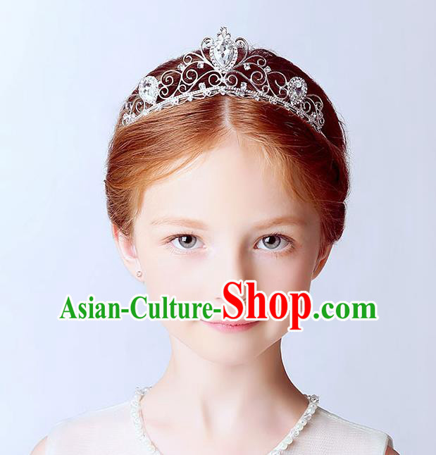 Handmade Children Hair Accessories Crystal Hair Clasp, Princess Halloween Model Show Royal Crown Headwear for Kids