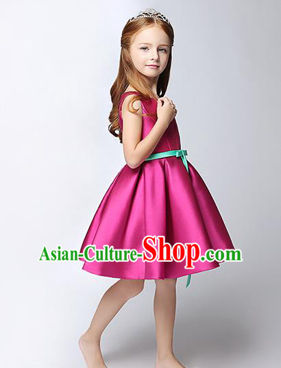 Children Model Show Dance Costume Rosy Satin Dress, Ceremonial Occasions Catwalks Princess Full Dress for Girls