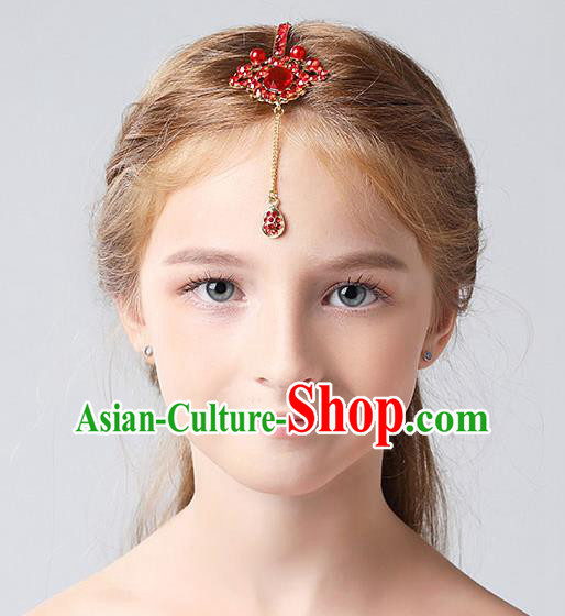 Handmade Children Hair Accessories Red Crystal Hair Clasp, Princess Halloween Model Show Headwear for Kids