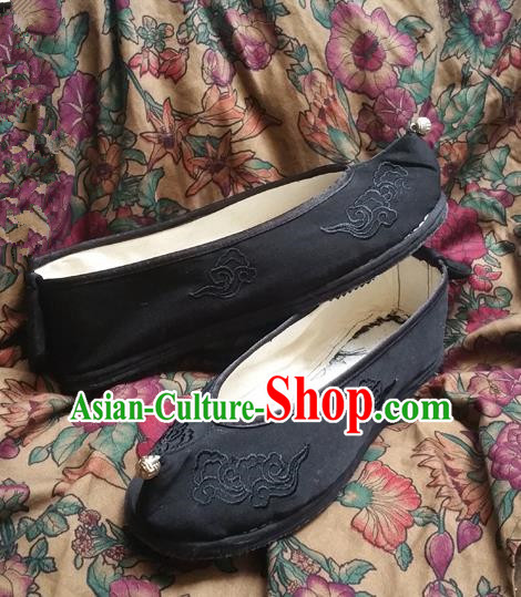 Asian Chinese Shoes Wedding Shoes Black Monk Shoes, Traditional China Opera Shoes Hanfu Shoes Embroidered Shoes