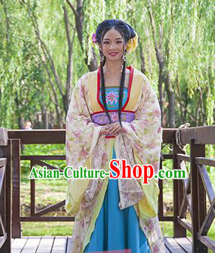 Traditional Ancient Chinese Palace Lady Costume, Asian Chinese Tang Dynasty Princess Embroidered Dress Clothing for Women